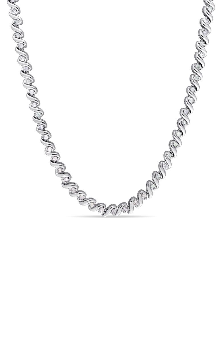 DELMAR Twisted Diamond Tennis Necklace - 1.05ct., Main, color, Silver