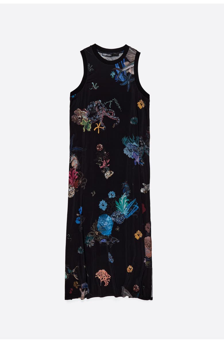 Bimba y Lola Seabed Black Flowing Sleeveless T-Shirt Dress, Alternate, color, Seabed Black