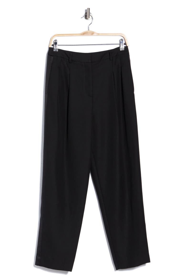 Cornelia St Tuxedo Stripe Virgin Wool Pants, Main, color, BLACK