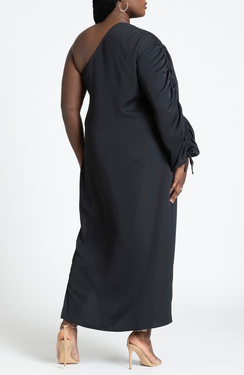 ELOQUII Gathered Single Sleeve Column Maxi Dress, Alternate, color,