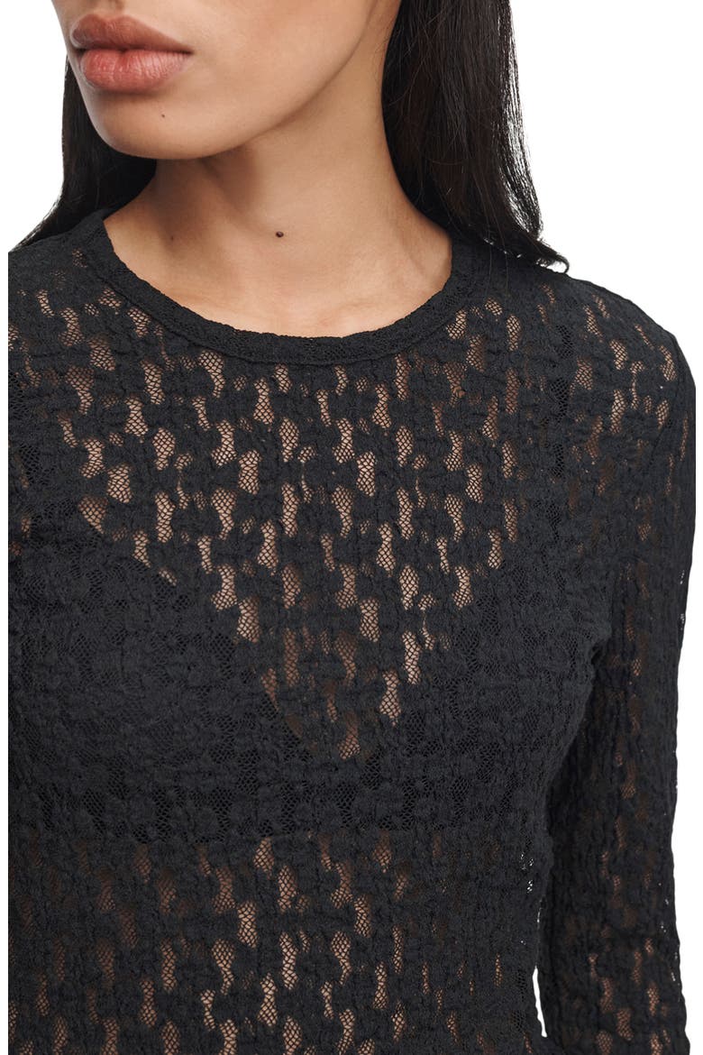 Bardot Long Sleeve Lace Top, Alternate, color, BLACK