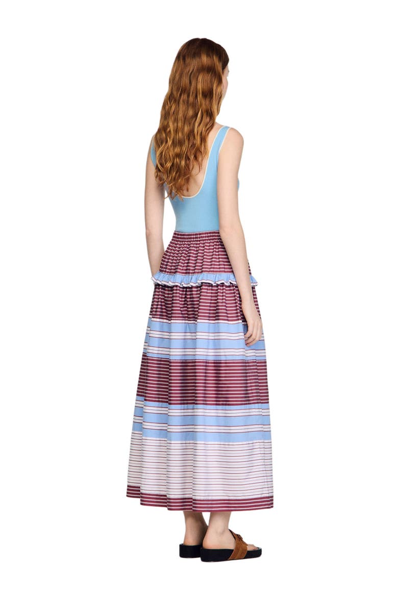 Long striped cotton skirt, Alternate, color, Burgundy / white