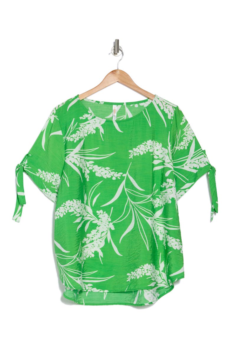 Floral Short Sleeve Top, Alternate, color, GREEN