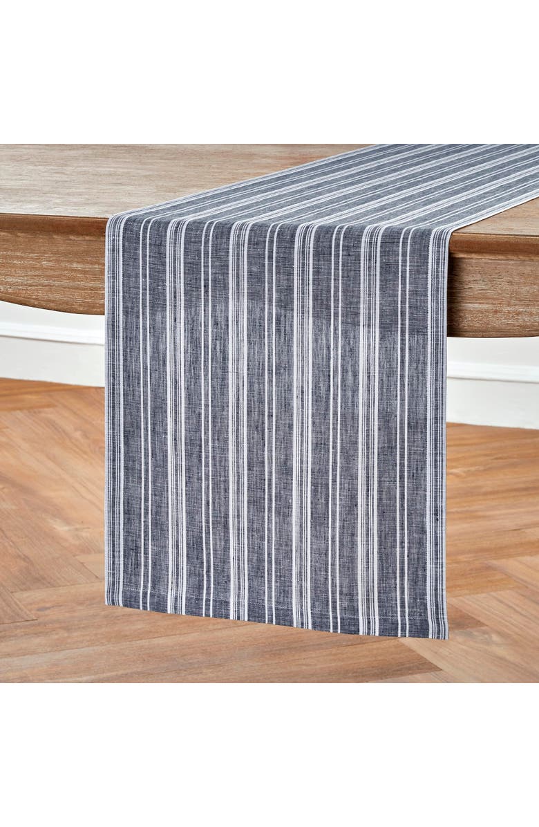 Solino Home Linen Table Runner - Chelsea Stripe, Alternate, color, Navy And White