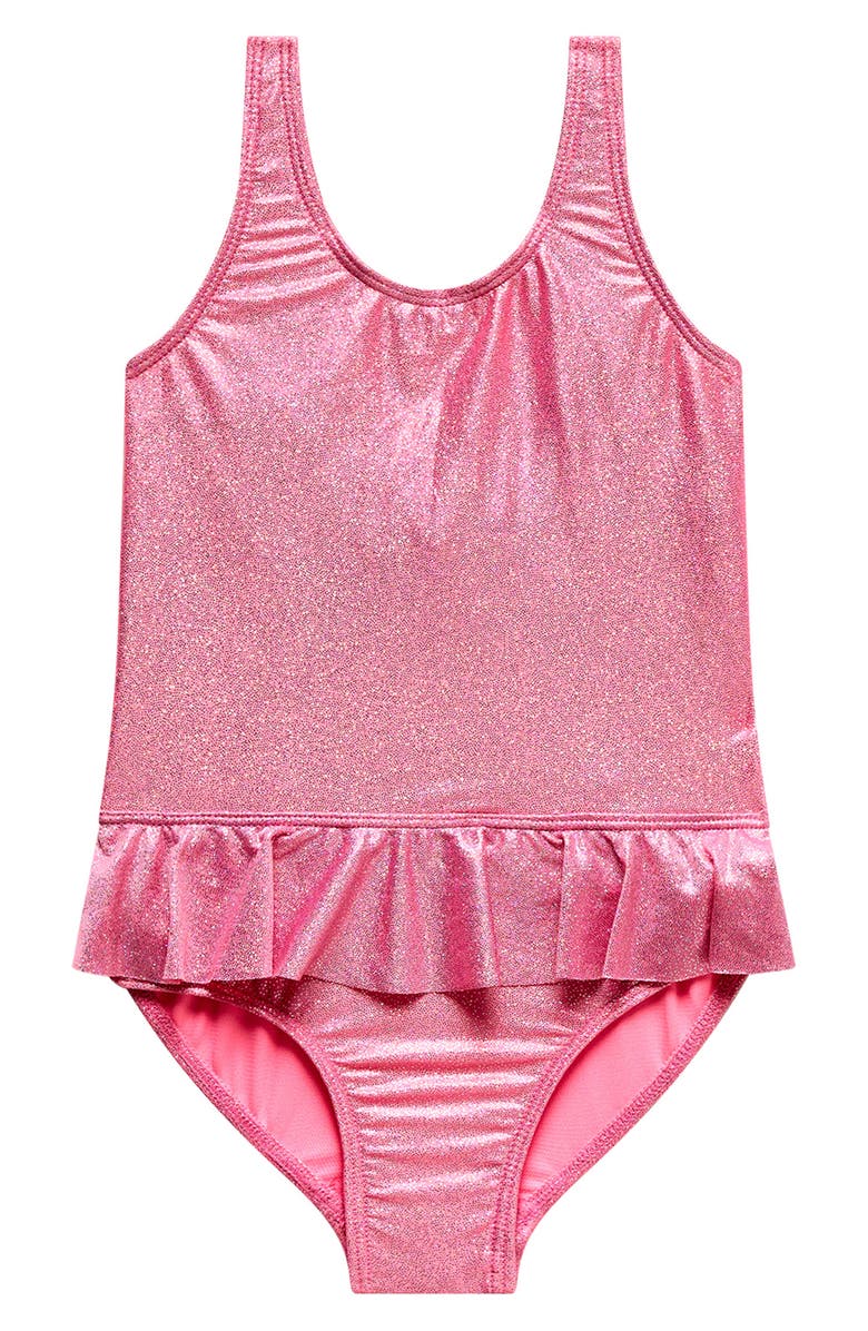Beach Lingo Kids' Metallic Ruffle One-Piece Swimsuit, Main, color, Pink