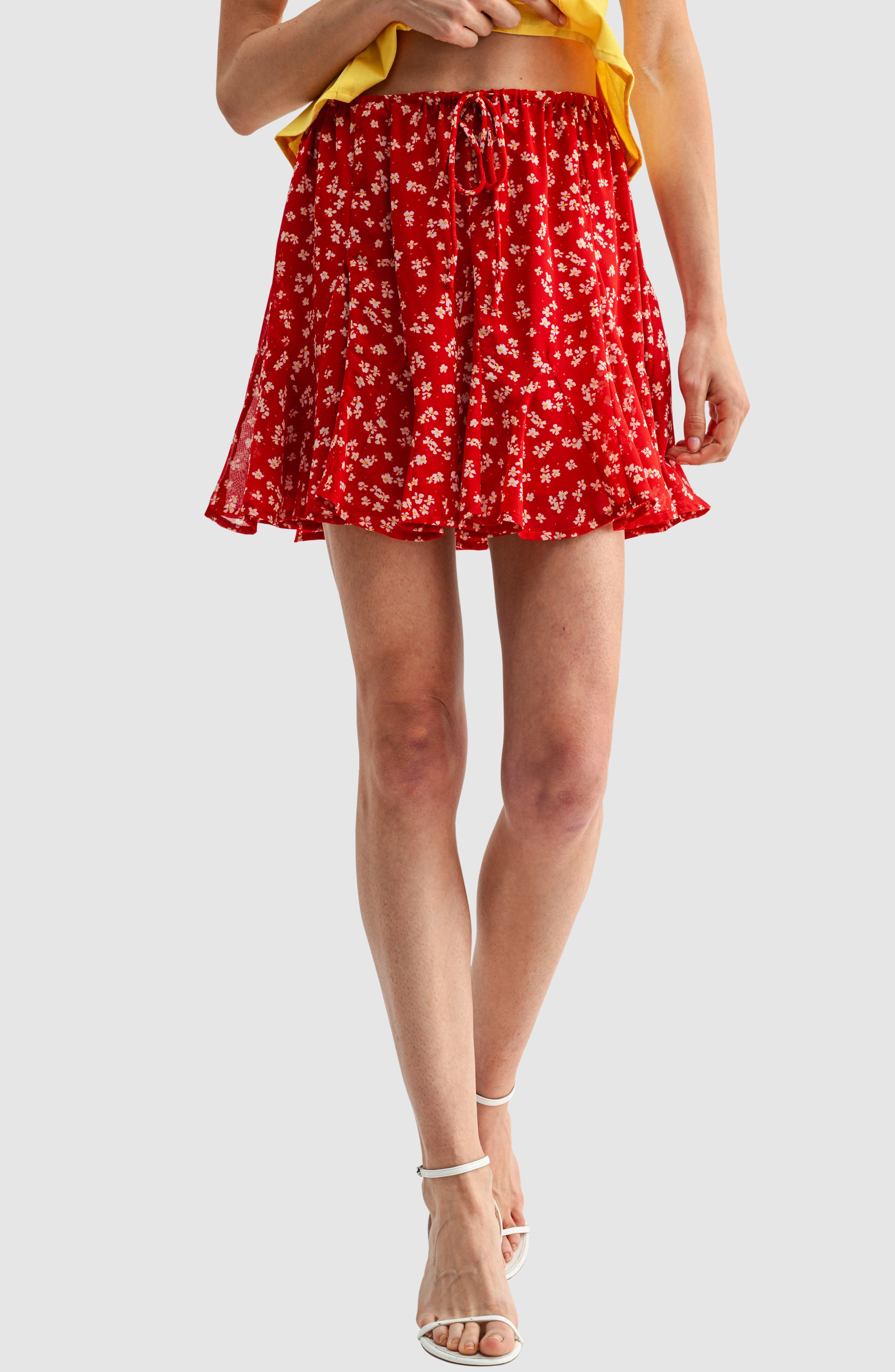 Flowy Print Pull-On Miniskirt