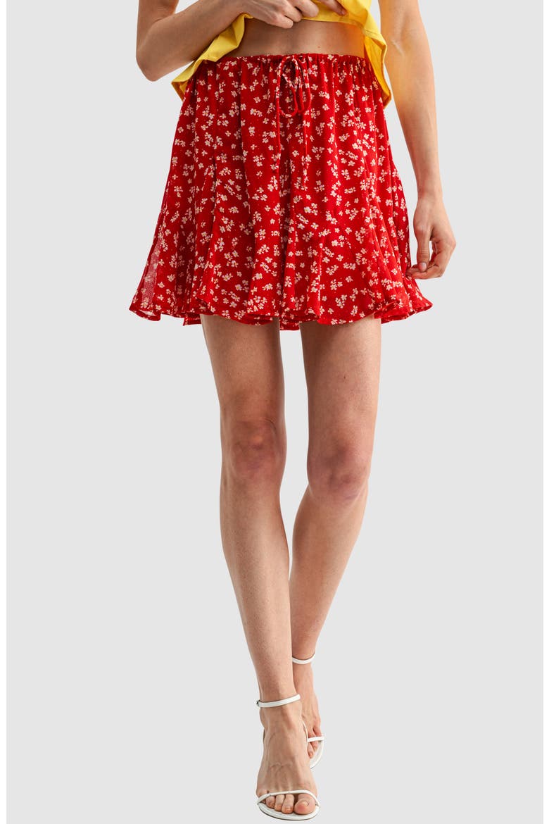 Flowy Print Pull-On Miniskirt, Main, color, RED DITSY
