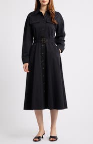 FREEMARKET Belted Long Sleeve Shirtdress