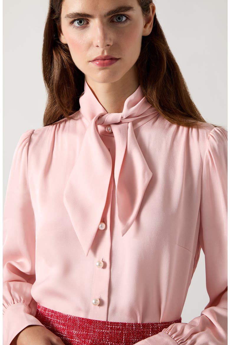 Hall Tie Neck Crepe Button-Up Shirt, Alternate, color, LIGHT PINK