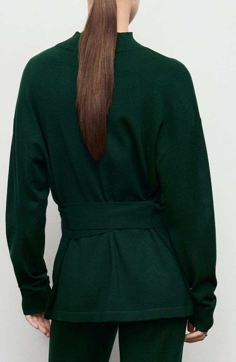 MANGO Tie Waist Mock Neck Sweater, Alternate, color, Dark Green