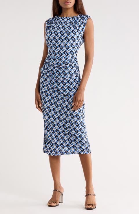 Darrius Cap Sleeve Ruched Midi Dress