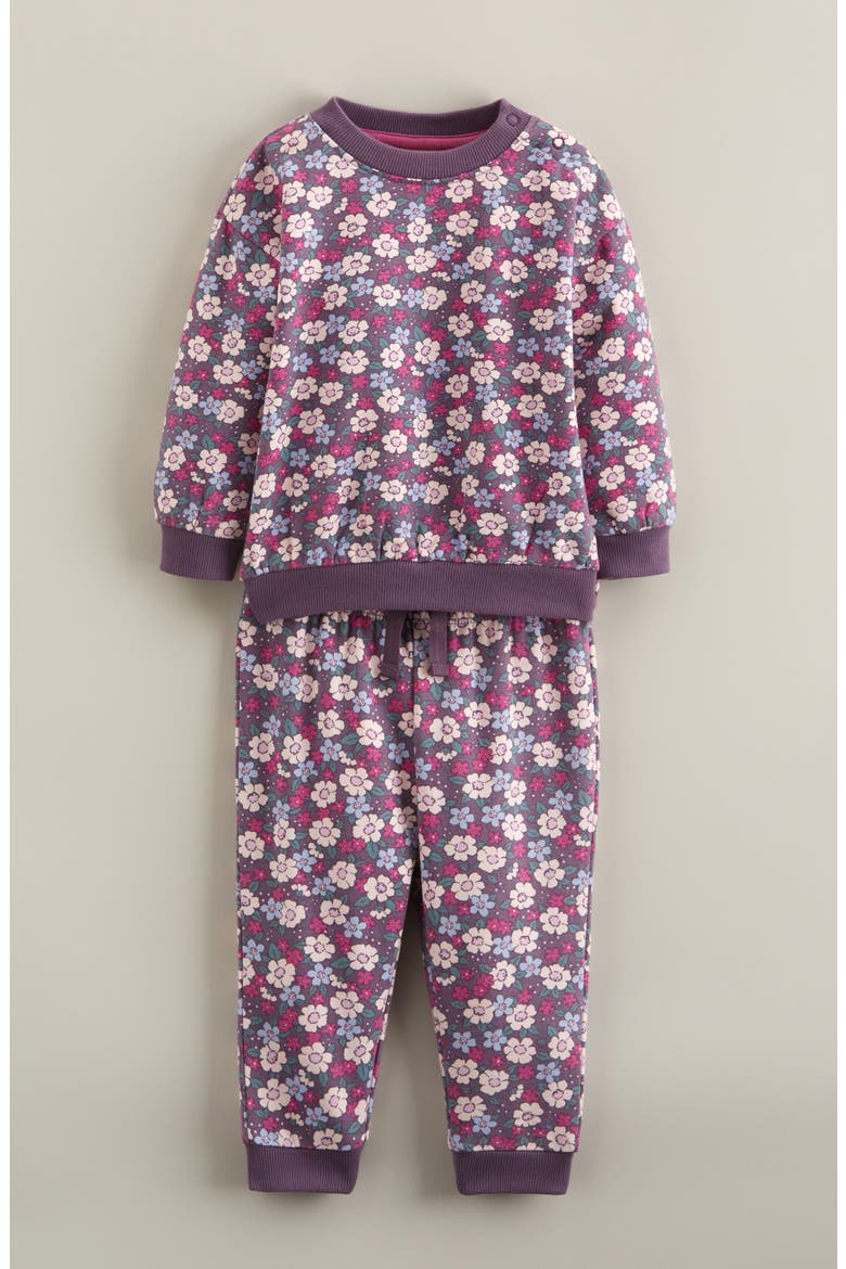 Print Fleece Sweatshirt & Joggers Set, Main, color, PURPLE ECLIPSE AMELIA FLORAL
