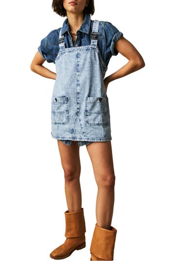 Free People Denim Overall Minidress In Gray