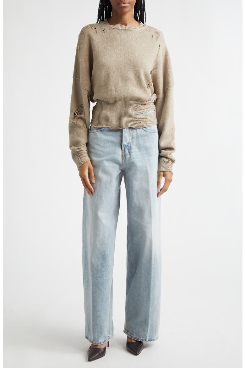 Marcy Ripped Wool & Cotton Sweater, Alternate, color, DOESKIN