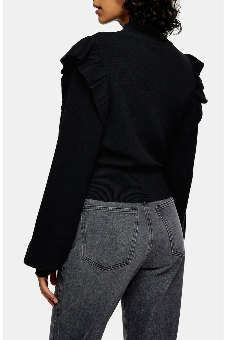Ruffle Mock Neck Sweater, Alternate, color, BLACK