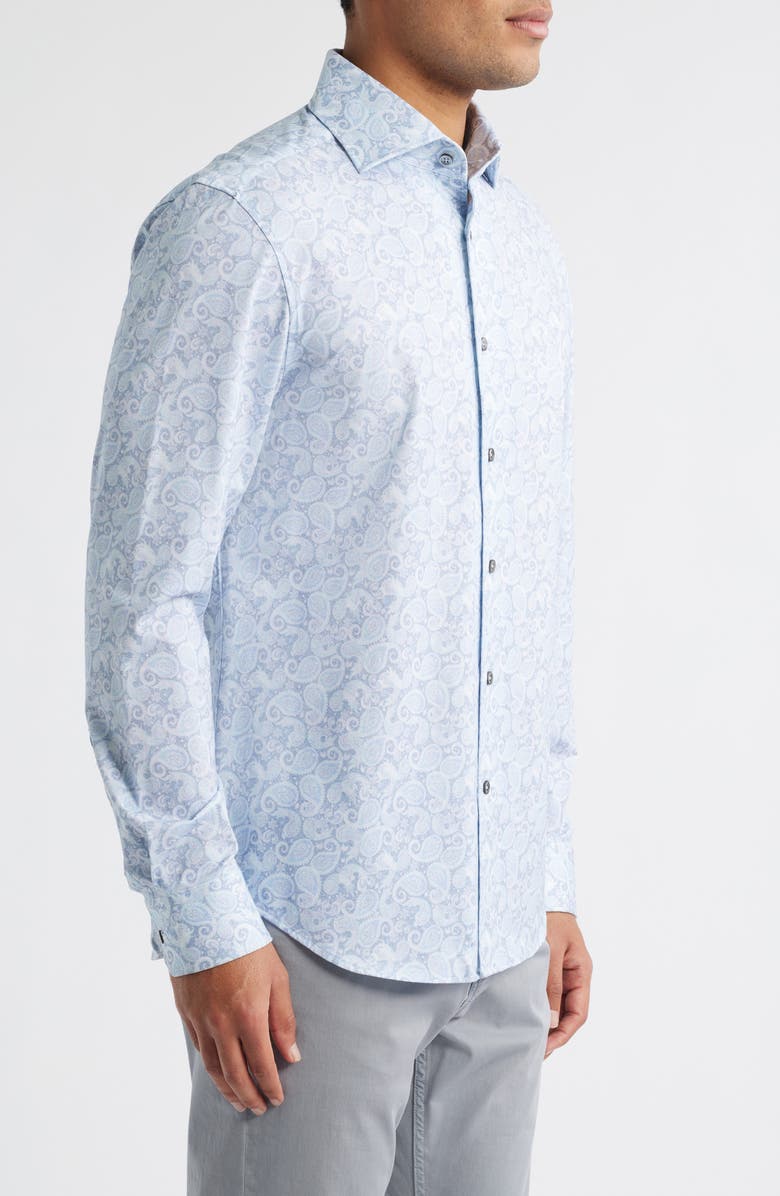 Bugatchi OoohCotton<sup>®</sup> Devon Paisley Print Button-Up Shirt, Alternate, color, Lilac