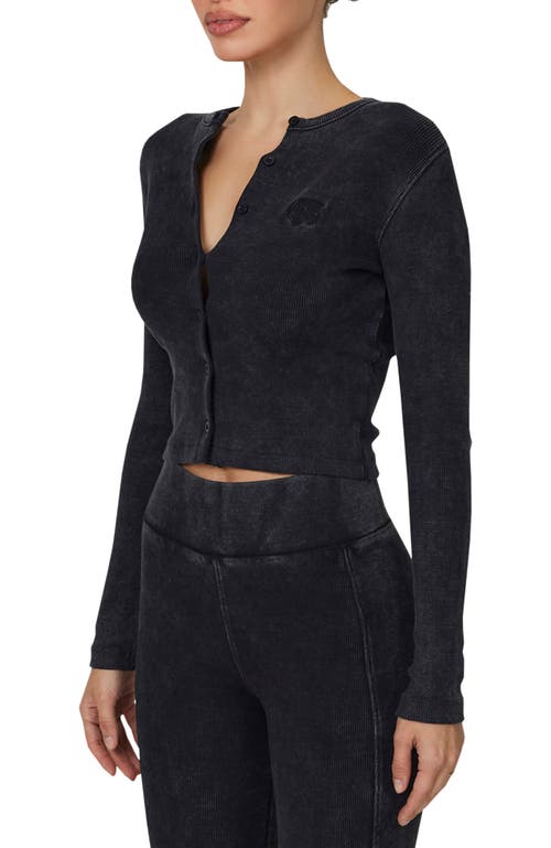 Good For Nothing Ribbed Vintage Buttoned Long Sleeve T-shirt In Black