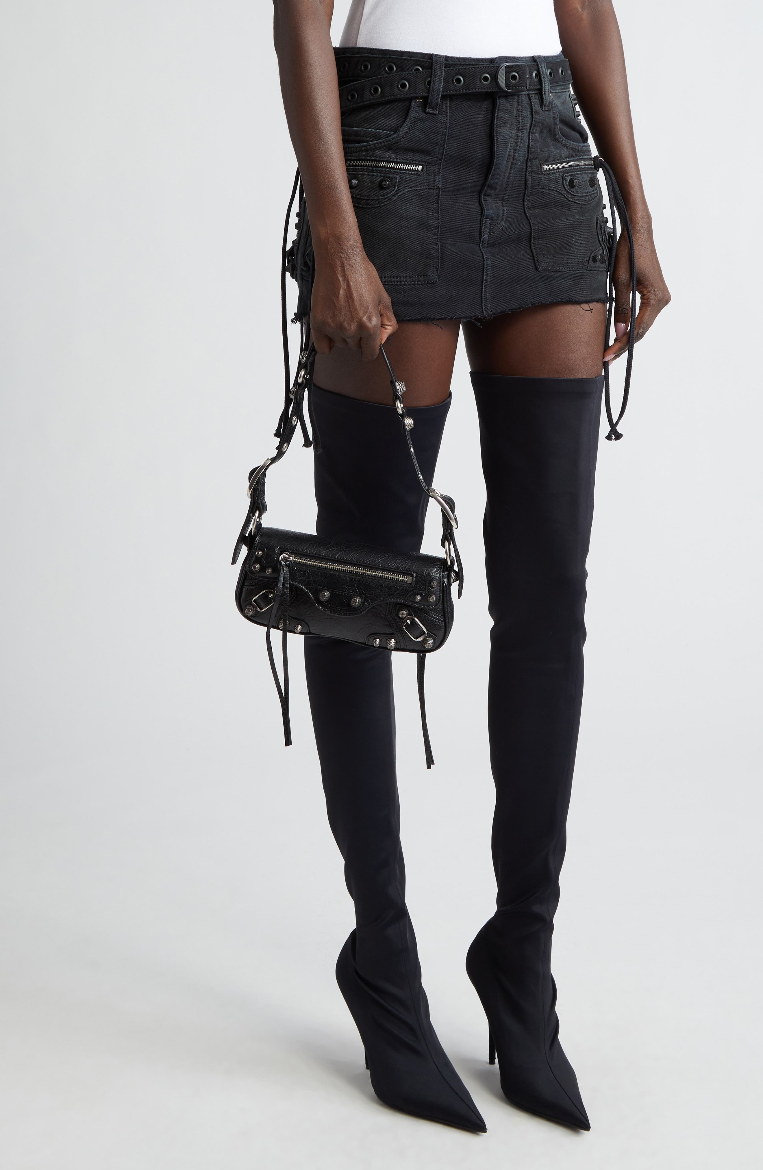 Extra Small Le Cagole Lambskin Leather Shoulder Bag, Alternate, color, BLACK