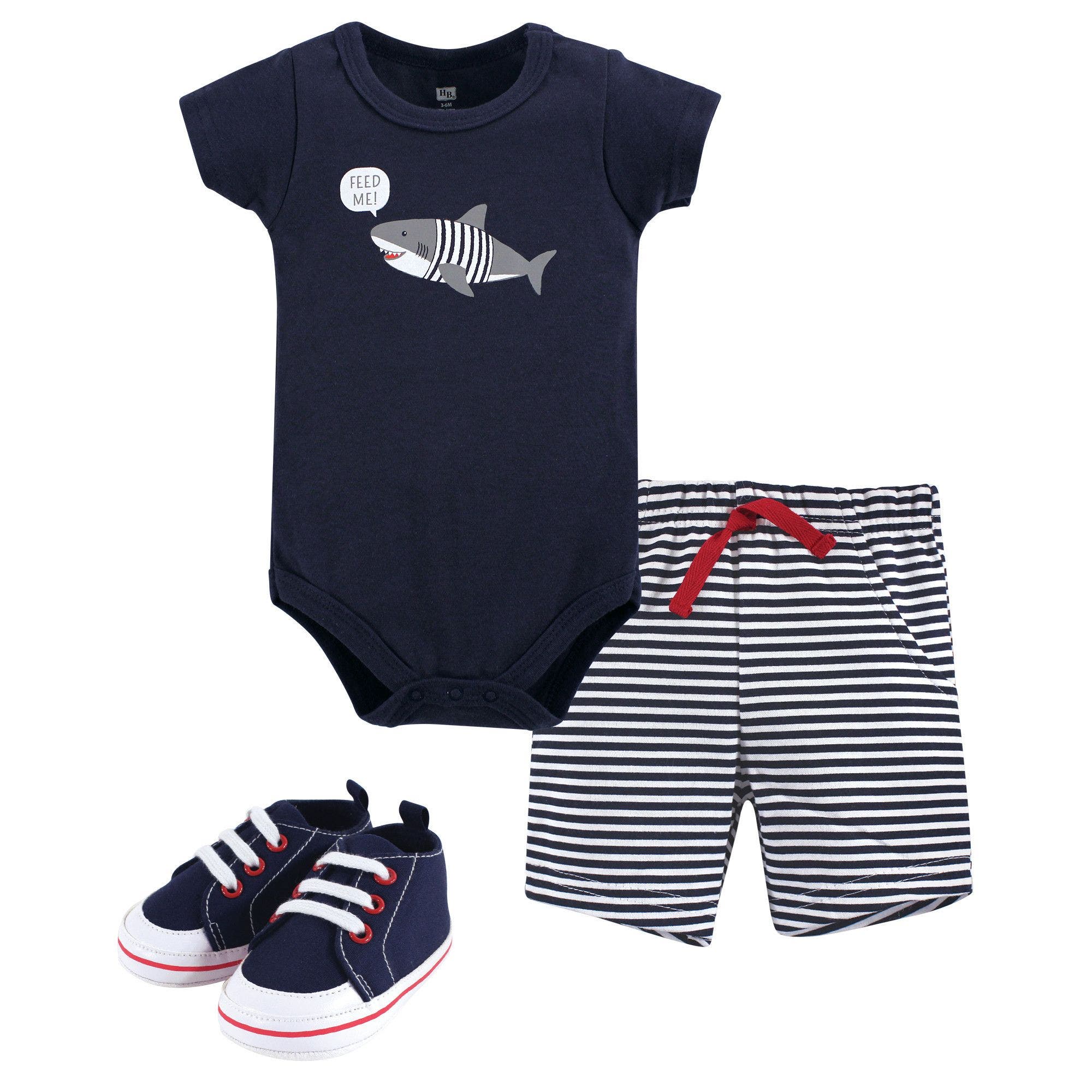 Hudson Baby Cotton Bodysuit, Shorts And Shoe Set In Multi