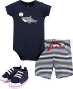 Hudson Baby Cotton Bodysuit, Shorts and Shoe Set