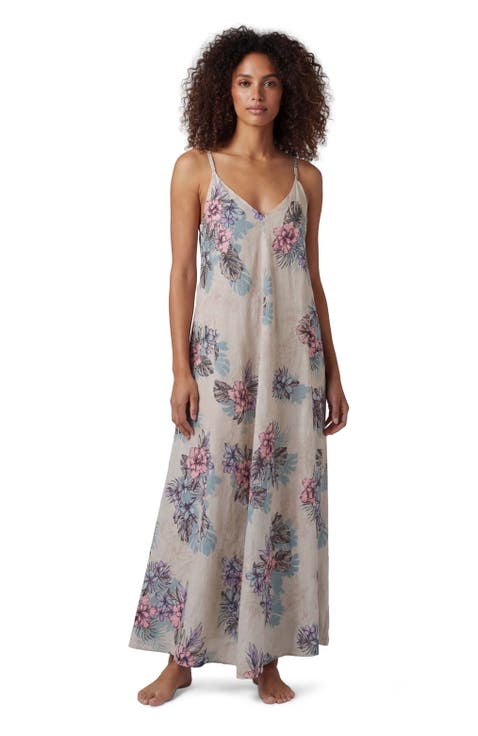 Exotic Floral Womens Linen Oversized Dress