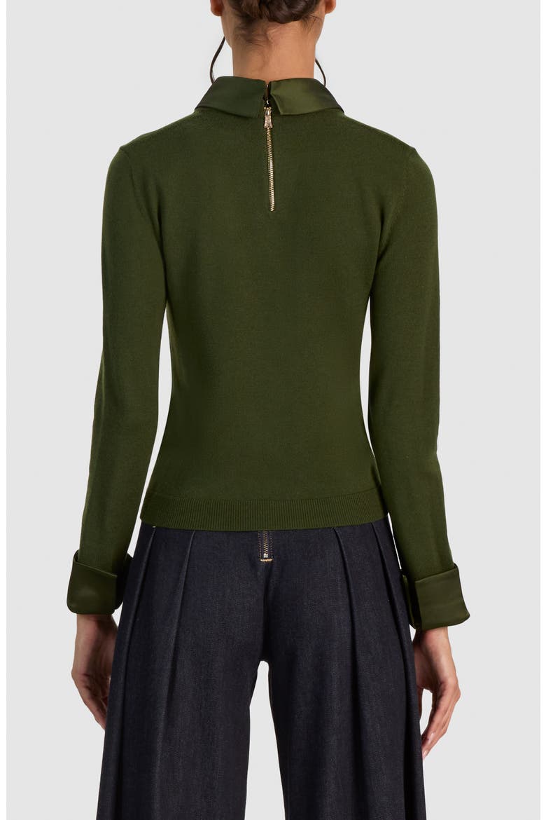 Porla Collared Sweater, Alternate, color, DARK FERN