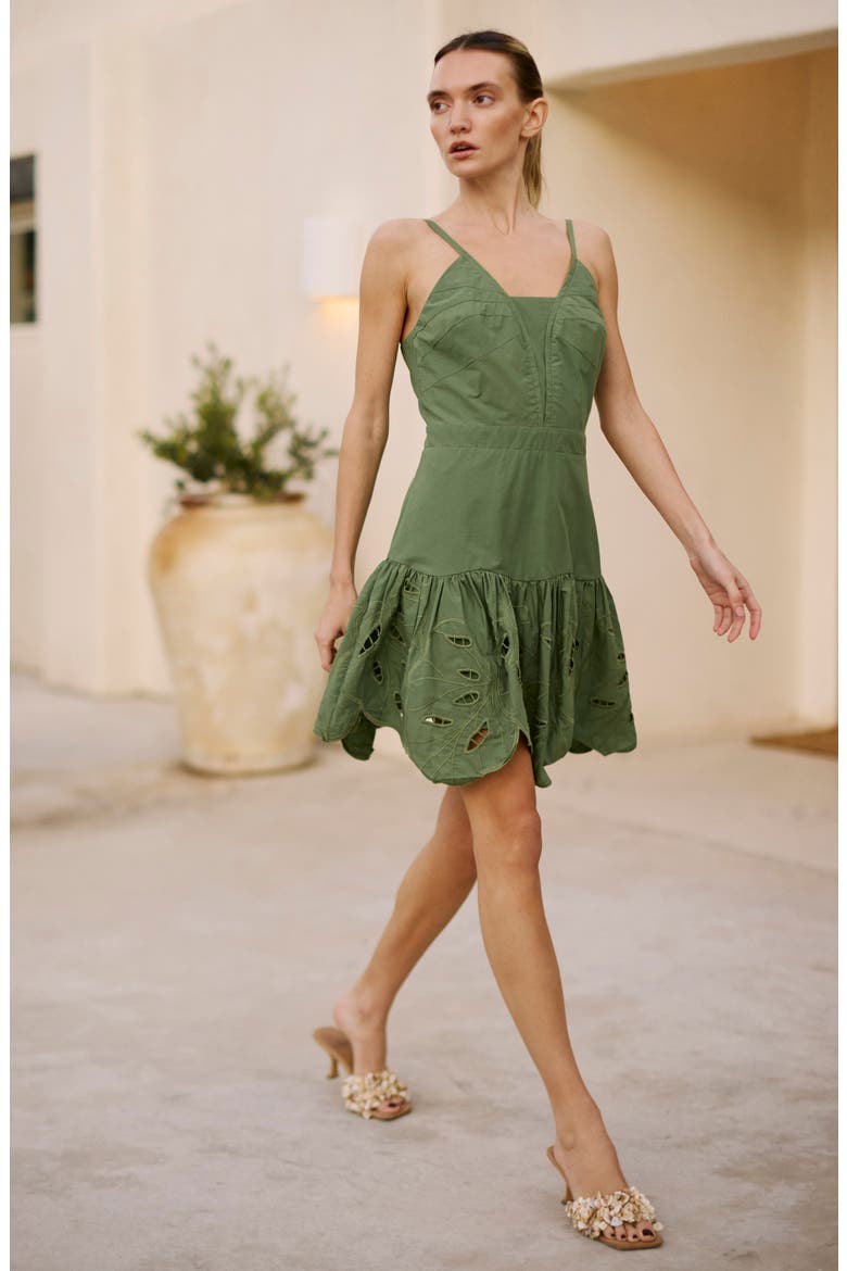 Cathal Tiered Sleeveless Eyelet Cotton Dress, Alternate, color, GREEN