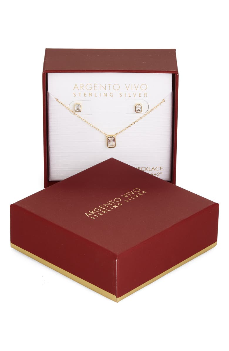 Argento Vivo Sterling Silver Cubic Zirconia Pendant & Stud Earrings Set, Main, color, Gold