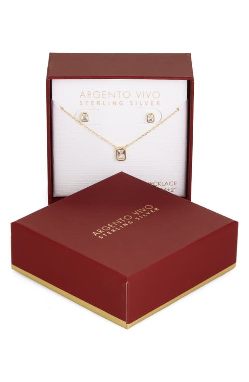 Argento Vivo Sterling Silver Cubic Zirconia Pendant & Stud Earrings Set In Gold