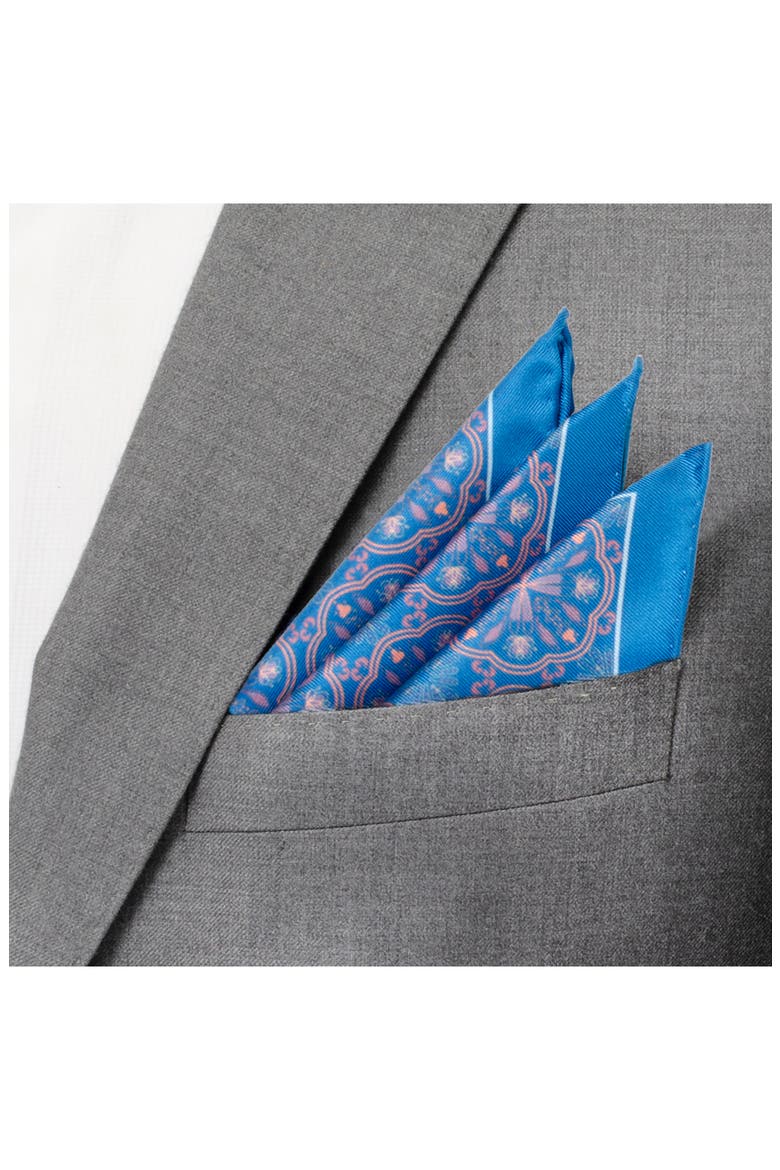 Medallion Print Silk Pocket Square, Alternate, color, BLUE