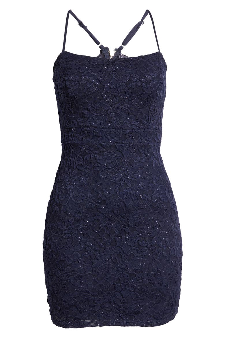 Emerald Sundae Square Neck Lace Dress, Alternate, color, NAVY