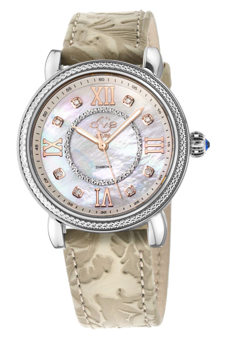 Women's Marsala Diamond Dial Leather Strap Watch, 37mm, Main, color, BEIGE