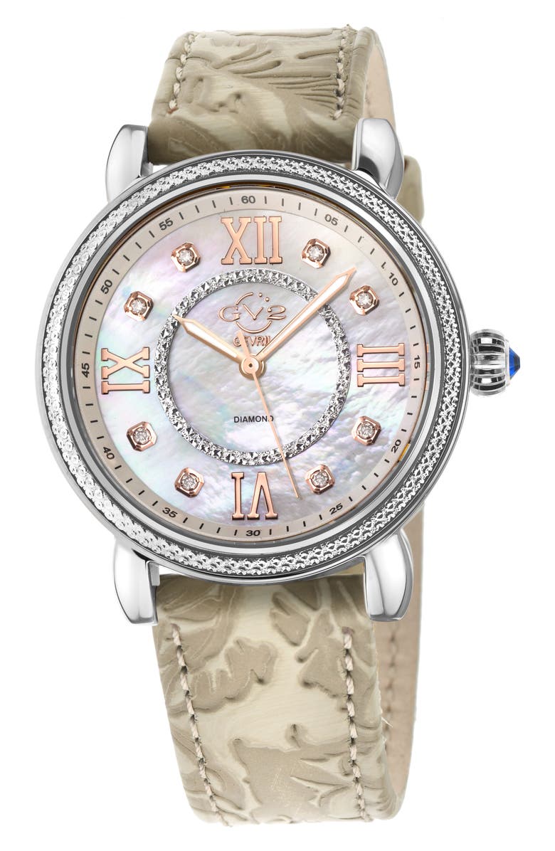 GV2 Women's Marsala Diamond Dial Leather Strap Watch, 37mm, Main, color, Beige