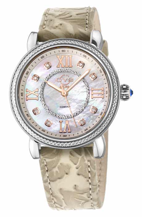 GV2 Women's Marsala Diamond Dial Leather Strap Watch, 37mm