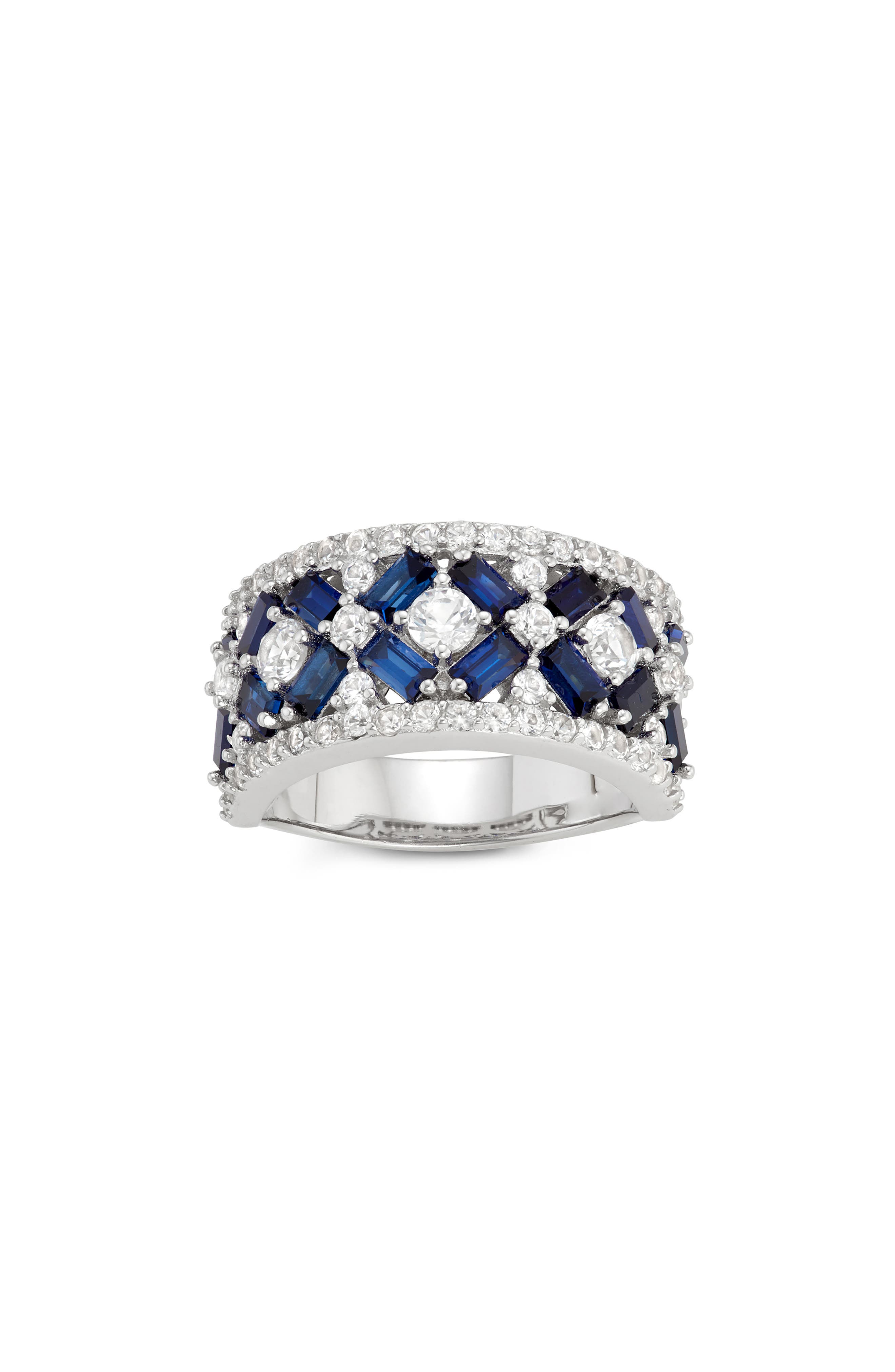 FZN Sterling Silver Lab Grown Blue Sapphire & White Sapphire Ring