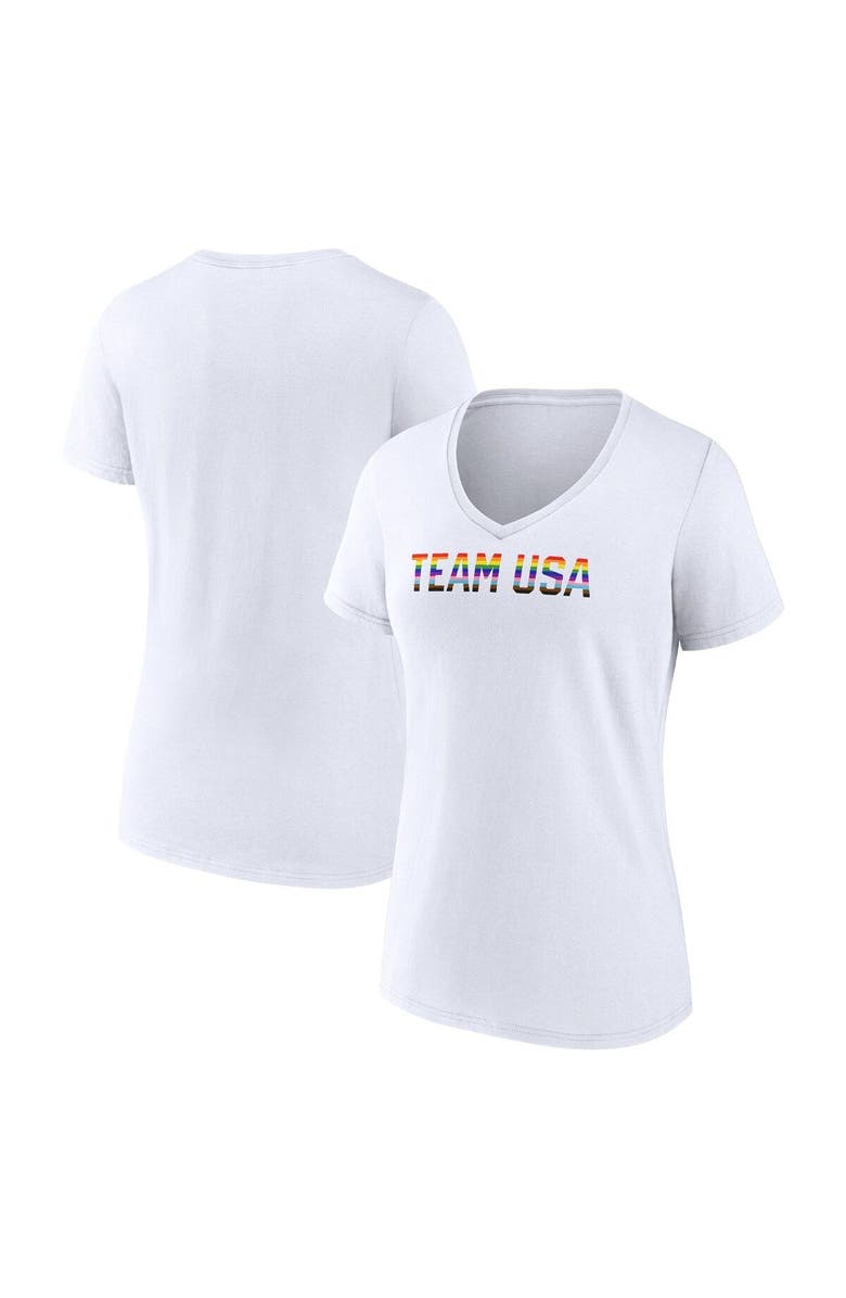 FANATICS Women's Fanatics Branded White Team USA Pride Striped V-Neck T-Shirt, Main, color, White
