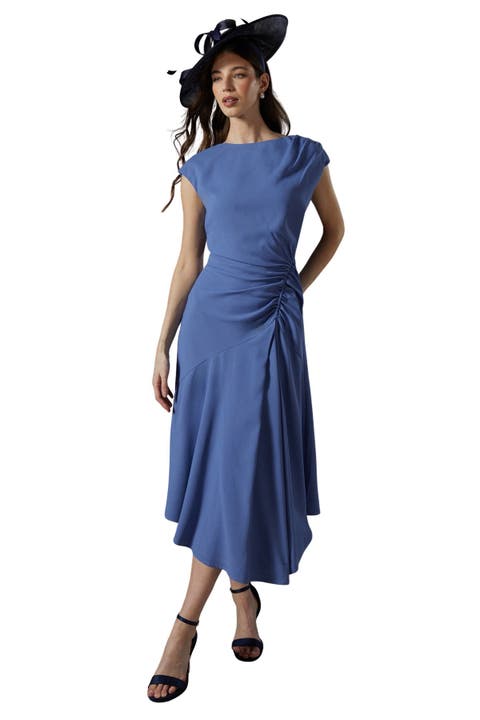 Drape Side Cap Sleeve Midi Dress