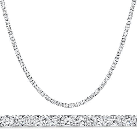 19Ct Oval Diamond Tennis Necklace 14k Gold Lab Grown