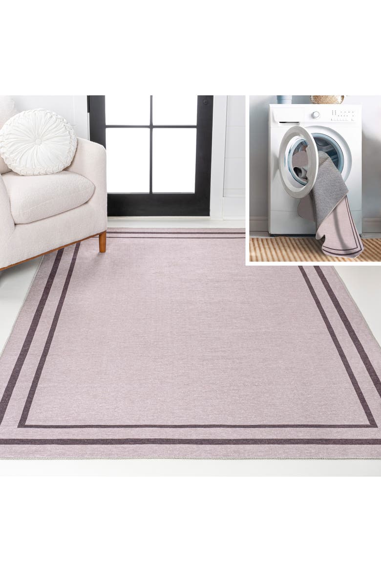 Sloane Classic 2-Stripe Border Washable Area Rug, Main, color, Light Purple/Purple