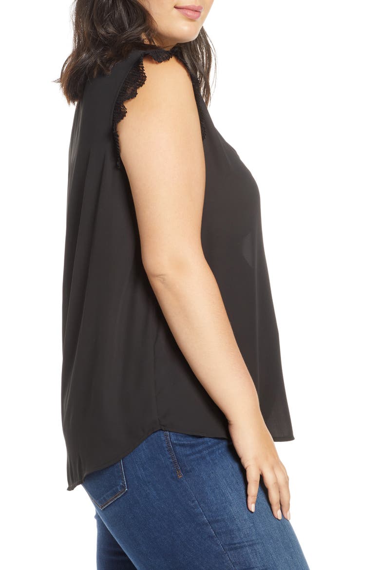 Gibson x City Safari Roselyn Weaver Split Neck Lace Trim Top, Alternate, color, BLACK