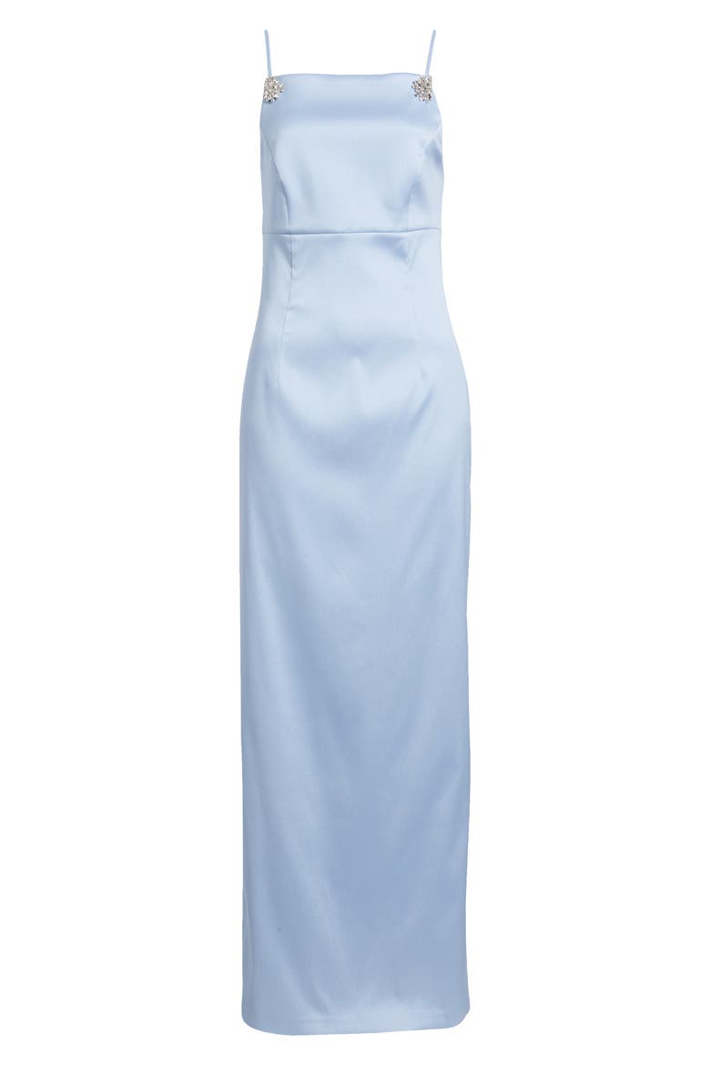 Pryce Crystal Strap Detail Vertical Stretch Mikado Column Gown, Alternate, color, GLACIAL BLUE