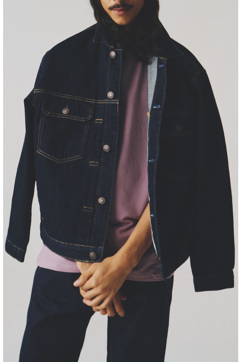 Oversize Cotton Dark Jeans Jacket, Alternate, color, Dark Blue
