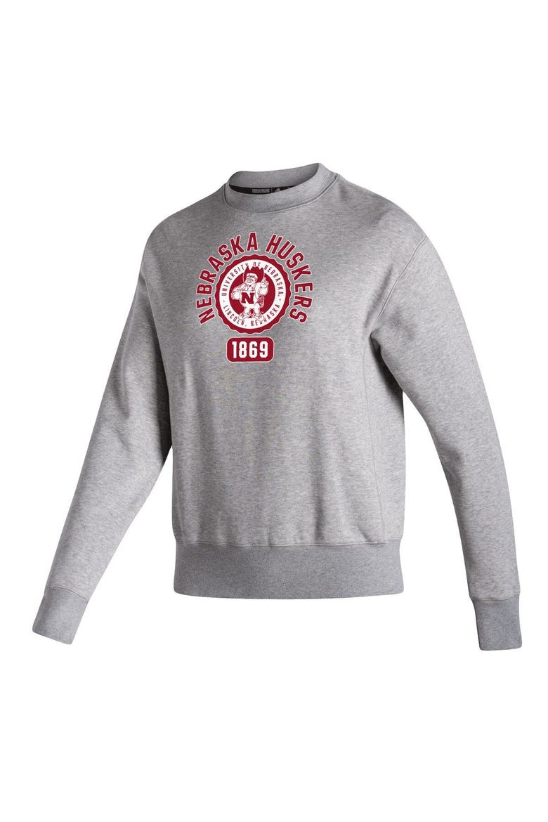 Women's adidas Heathered Gray Nebraska Huskers Vintage Circle Pullover Sweatshirt, Alternate, color, Heather Gray