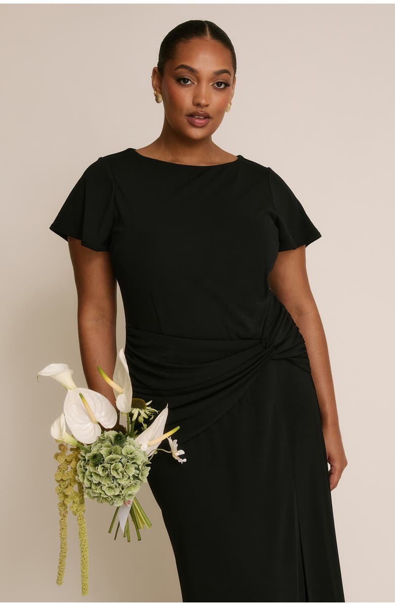 Six Stories Knot Panel Flutter Sleeve Maxi Dress, Alternate, color, Black