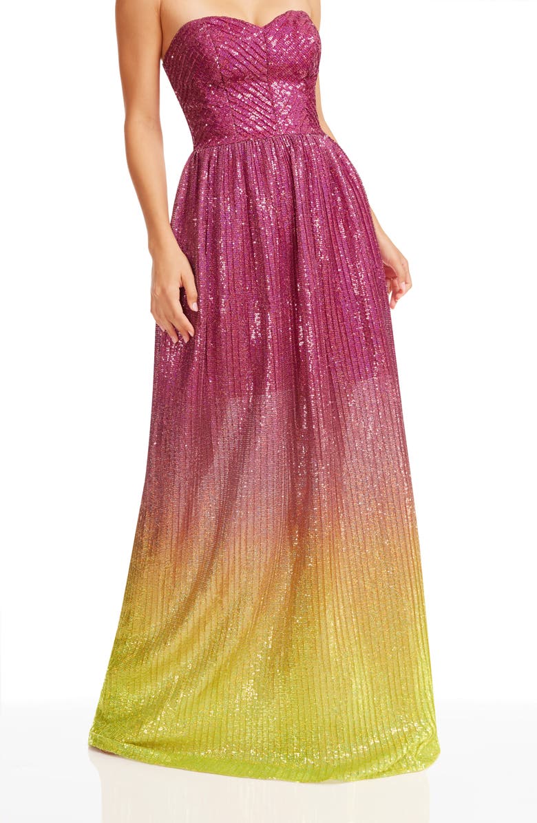 Dress the Population Audrina Sequin Straples Gown, Alternate, color, Raspberry-Lemon
