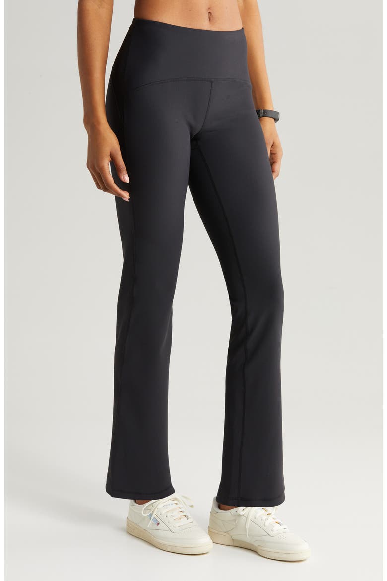 Luxe High Waist Rib Flare Leggings, Alternate, color, BLACK