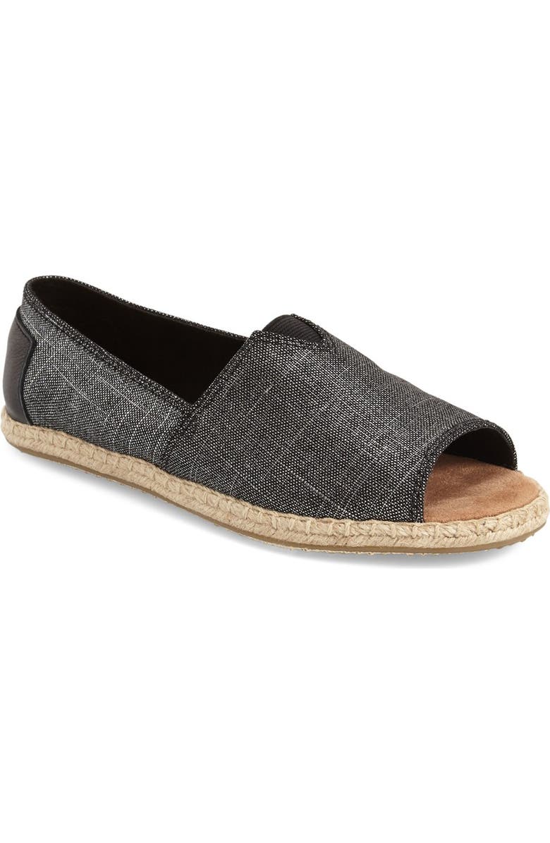 TOMS Metallic Linen Open Toe Espadrille, Main, color,
