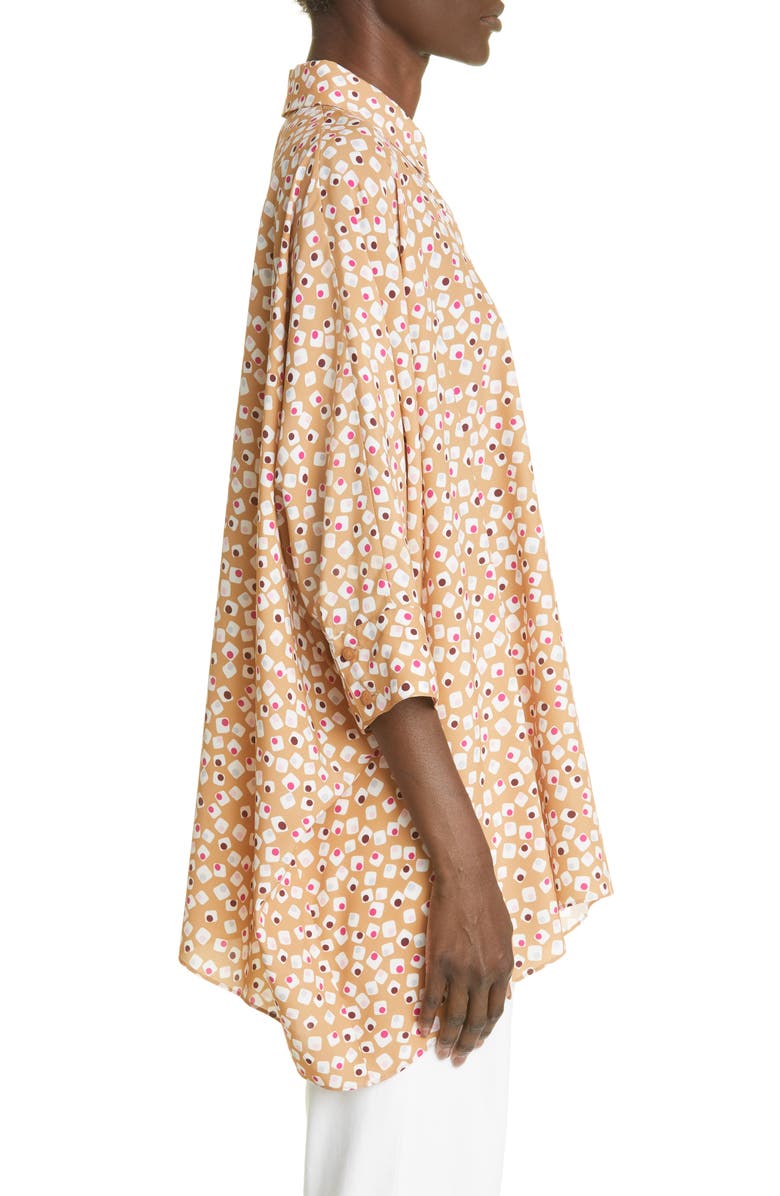 St. John Collection Handkerchief Hem Silk Blend Button-Up Shirt, Alternate, color,