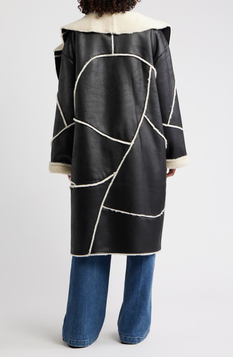 UGG<sup>®</sup> Emberlynn Oversize Faux Leather & LuxeFluff Long Coat, Alternate, color, Black