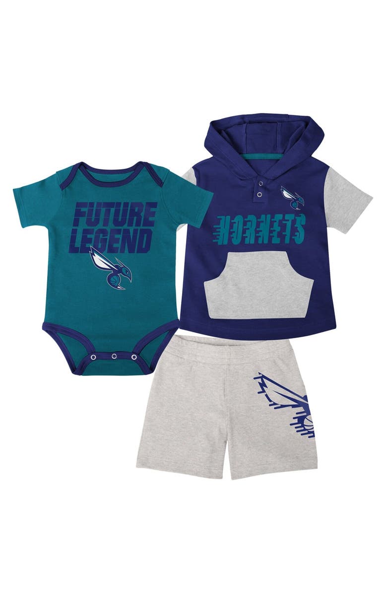 Outerstuff Infant Teal/Purple/Gray Charlotte Hornets Bank Shot Bodysuit, Hoodie T-Shirt & Shorts Set, Main, color, Teal